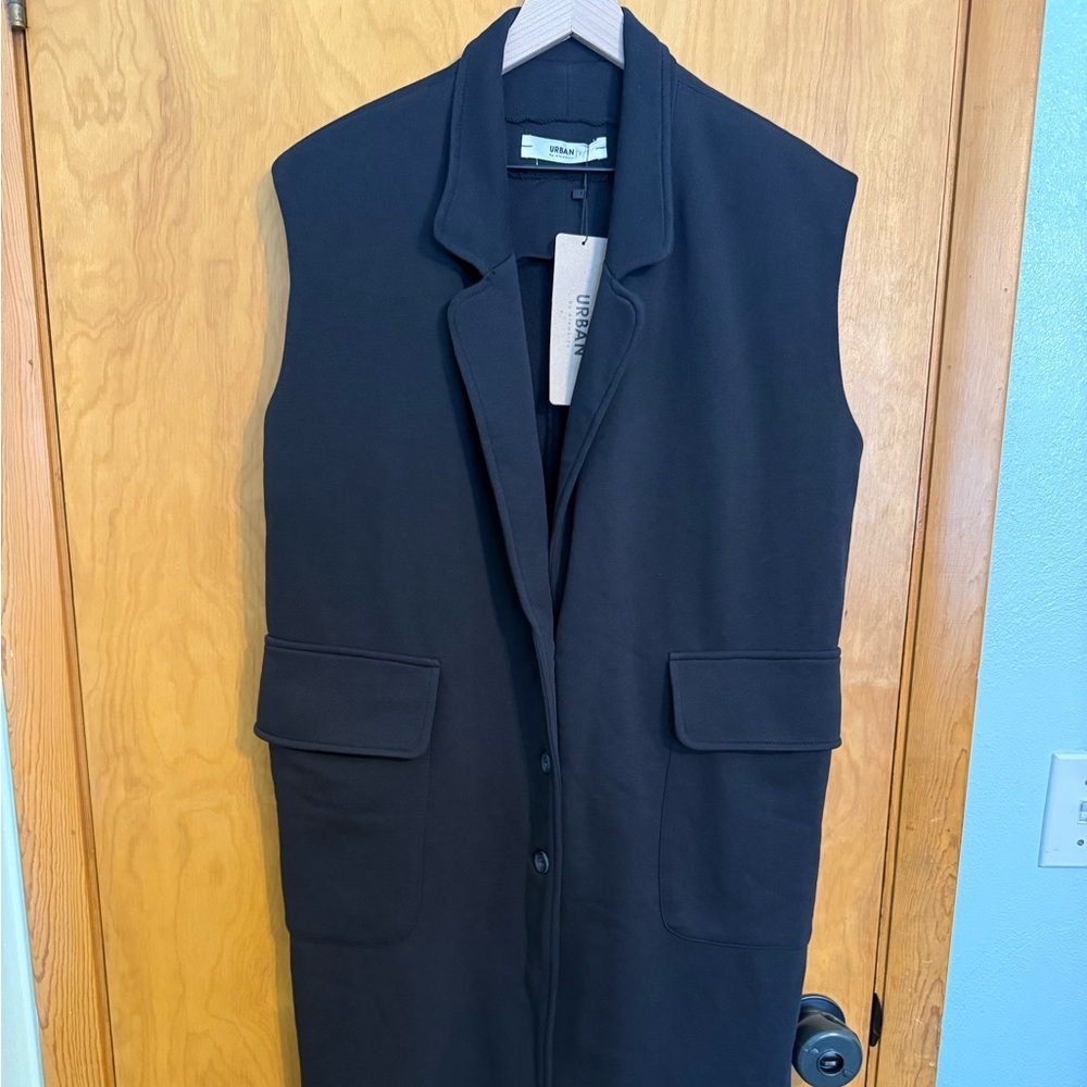 NWT Urban by Alembika Sleeveless Long Black Jacket Duster Vest Size S Women